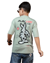 Mint Green Play Like Rabbit Graphic Boys T-Shirt